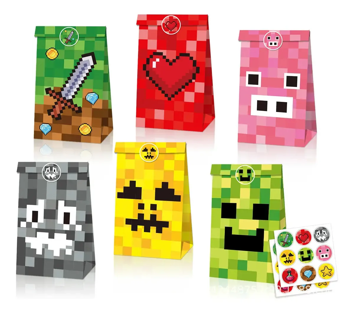 12 sacos de doces de papel Minecraft para festa