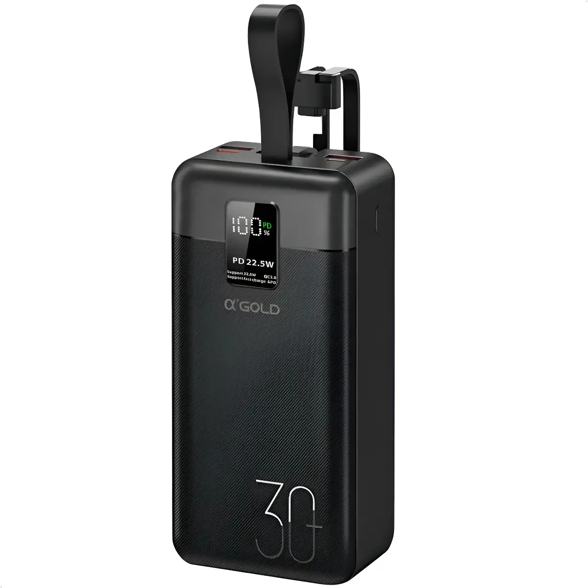 Carregador Portátil A'Gold Power Bank 30000mAh 22.5W Preto BTE-43