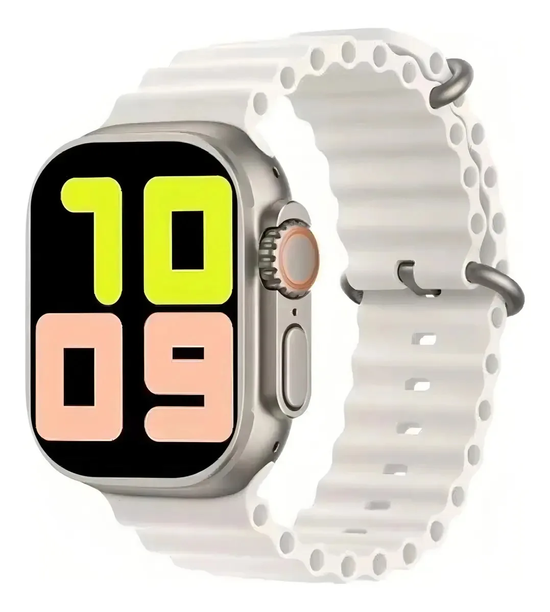 Smartwatch Hryfine T800 Ultra NFC, para Chamadas Bluetooth, com Caixa e Pulseira Brancas