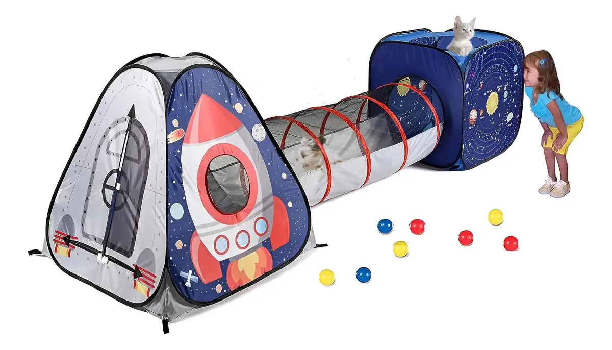 Tenda de jogos espaciais para crianças com túneis