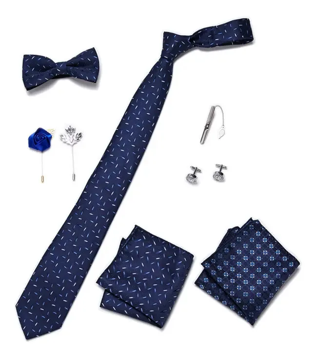 Gravata masculina+lenço+punhos+gravata borboleta+clipe de gravata azul escura