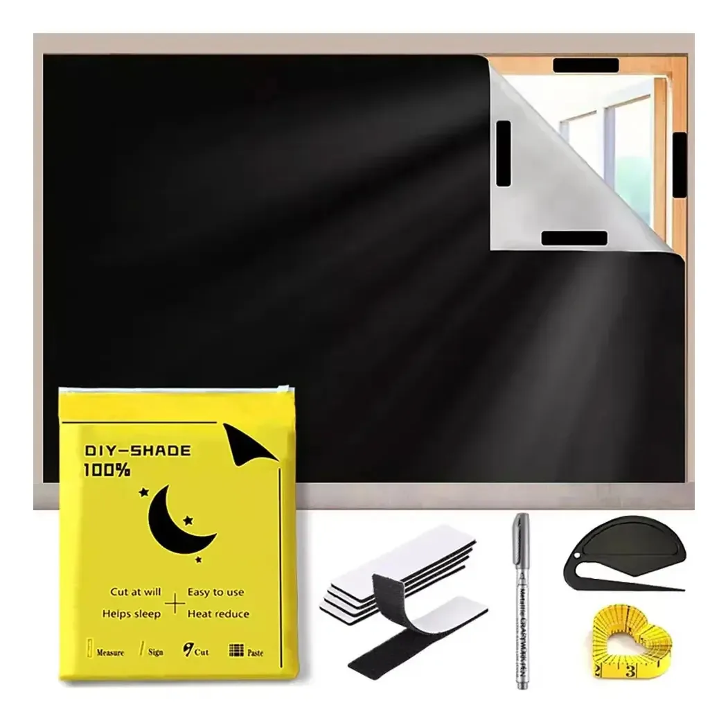 Cortinas portáteis 100% opacas, pretas DIY, pretas impermeáveis