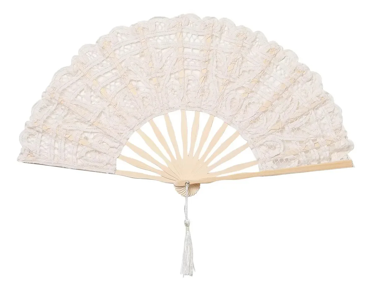Ventilador de mão dobrável de renda de algodão Babeyond, da