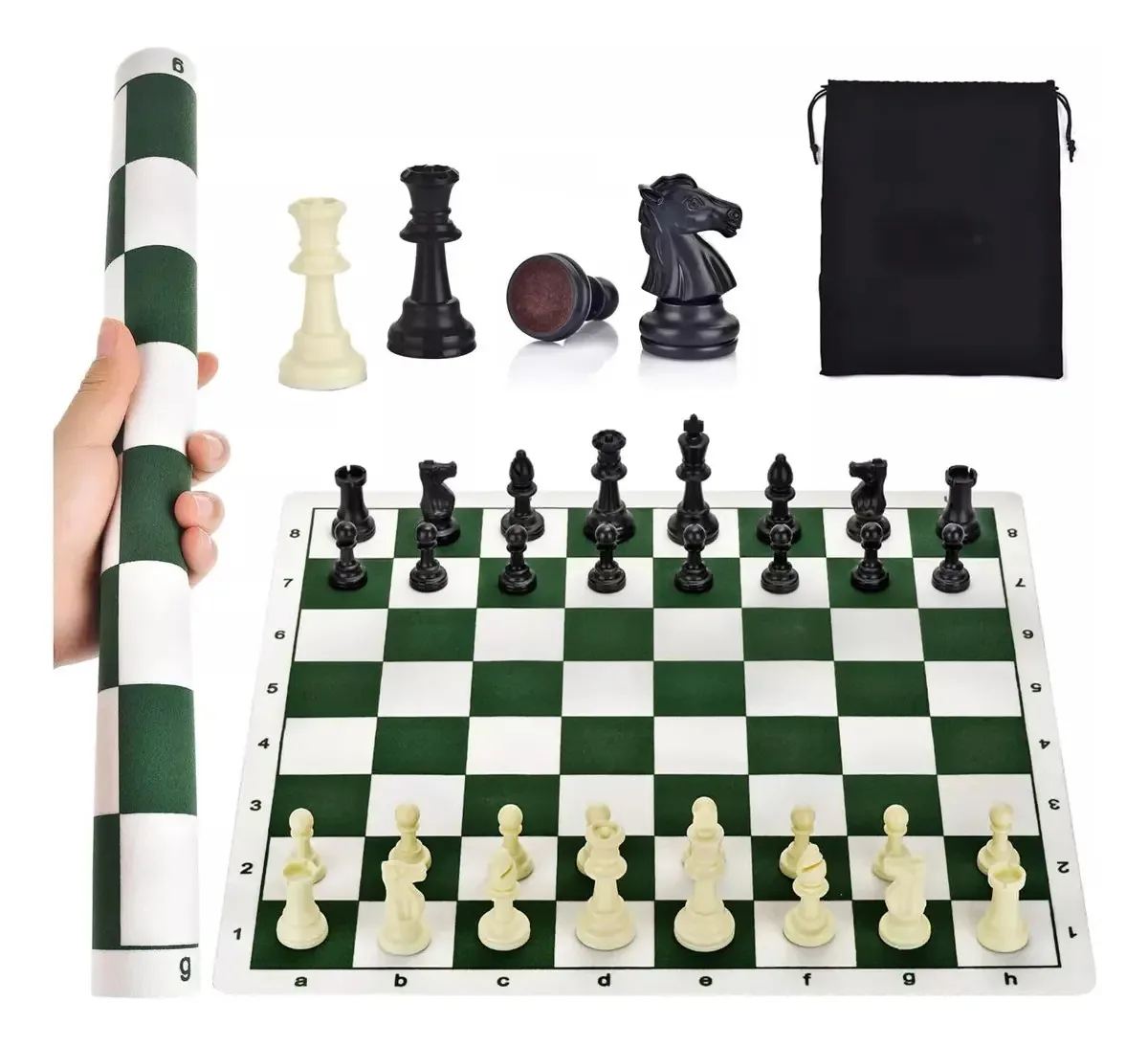 Jogo de xadrez profissional, jogo de tabuleiro de xadrez portátil e educacional, jogo de xadrez com caixa de transporte para crianças e adultos, xadrez com tecido de xadrez