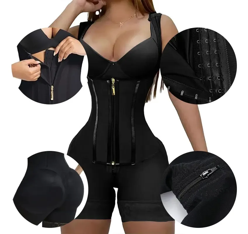 Cintas pós-parto colombianas para mulheres, cor de alta compressão, preto, tamanho M