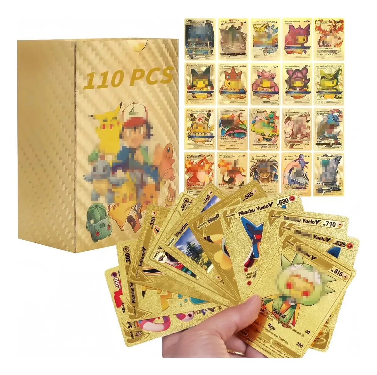 Cartas de Pokémon espanholas Jogos de cartas de Pokémon 110 cartas douradas Folha de ouro Cartas douradas raras Cartas douradas