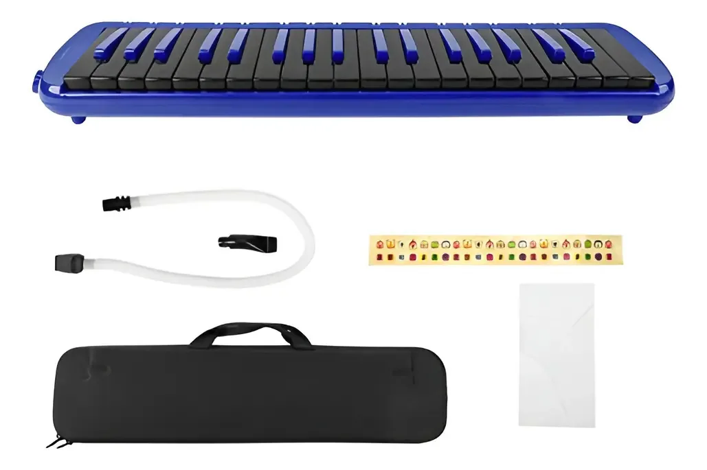 Instrumento musical de sopro melódico de 37 teclas, F3. Cor: azul
