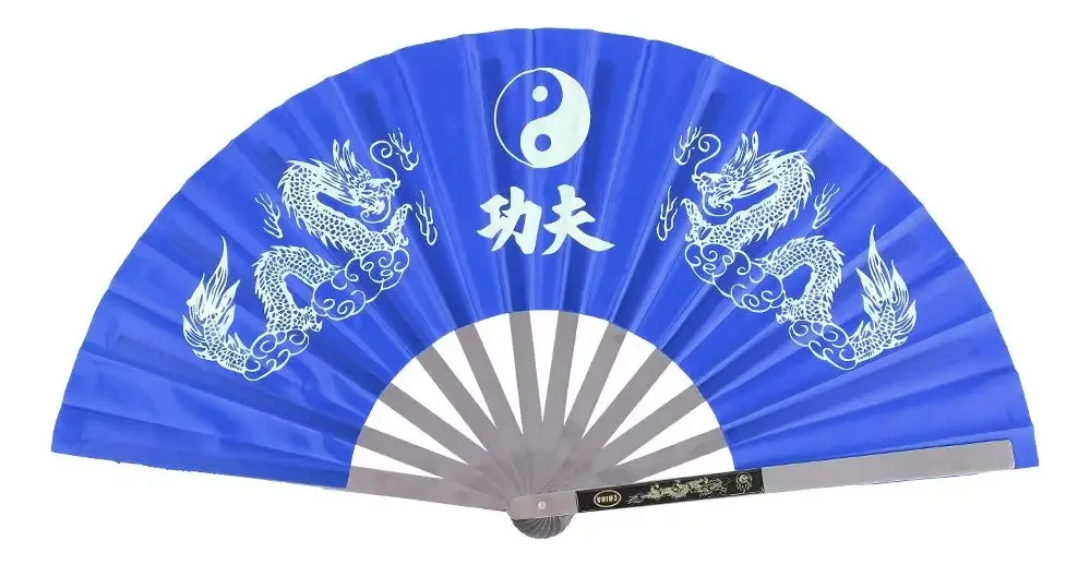 Ventilador de mão dobrável grande Yencoly, ventilador prático de treinamento de dança e treinamento de dança de aço inoxidável, ventilador dobrável para homens/mulheres (azul)