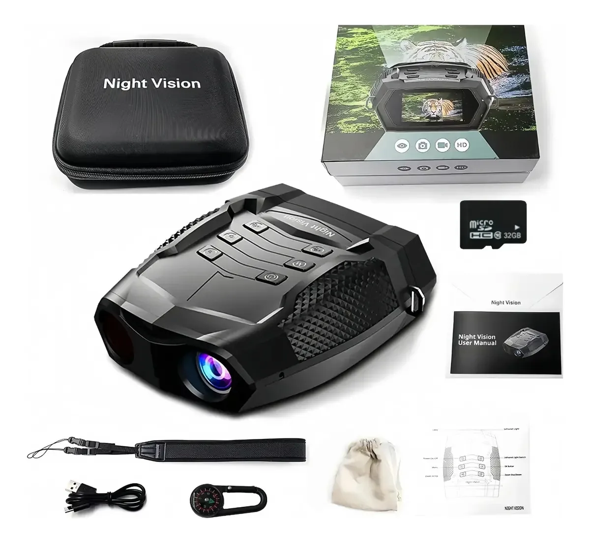 Binóculos infravermelhos Zoom Prismatic Night Vision, com cartão de memória de 32g, binóculos infravermelhos, binóculos de visão noturna, binóculos, vinóculos, binóculos noturnos