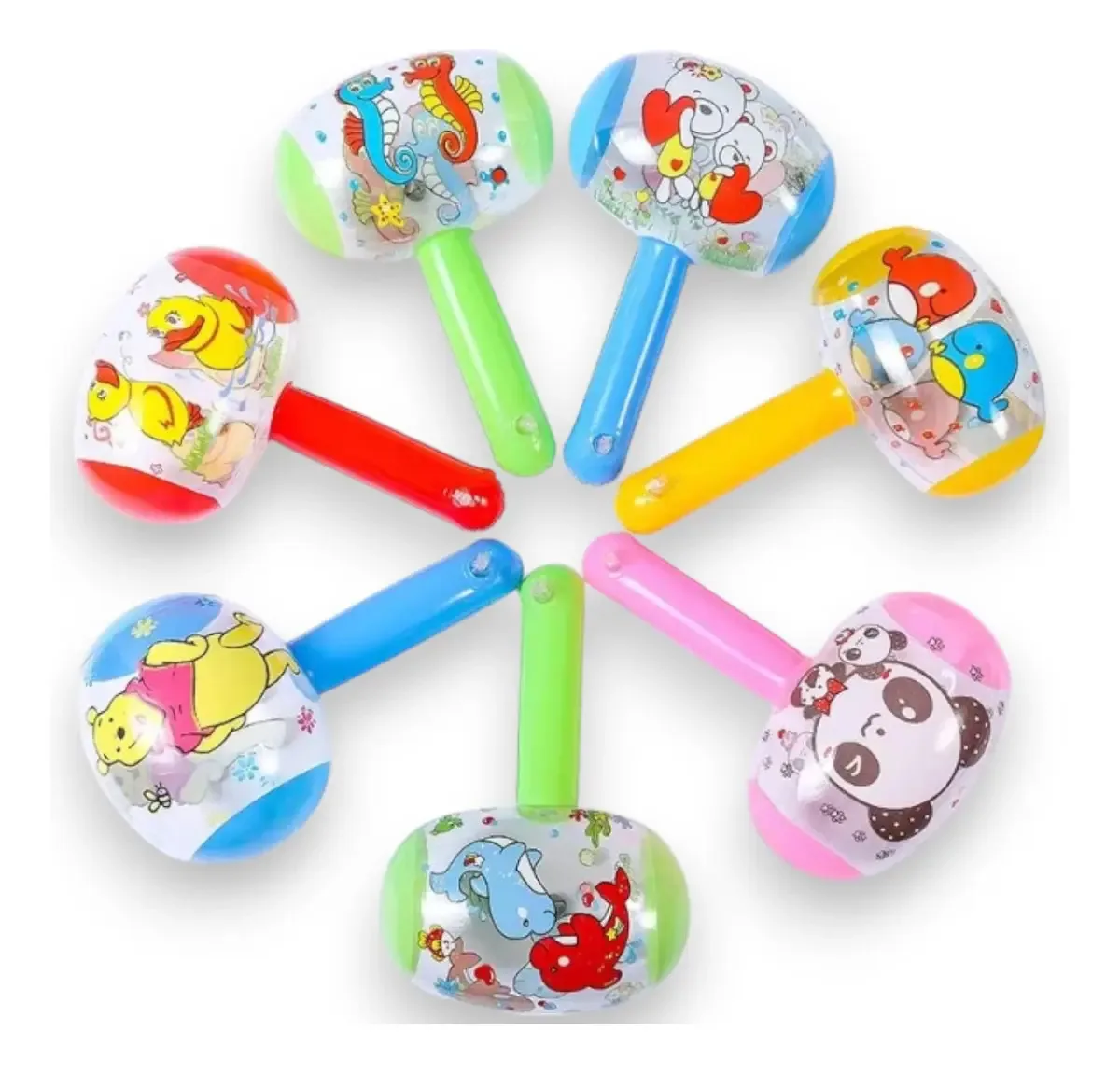 Kit 25 Martelos Infláveis Com Sino Apita Ao Apertar Infantil Cor Coloridos
