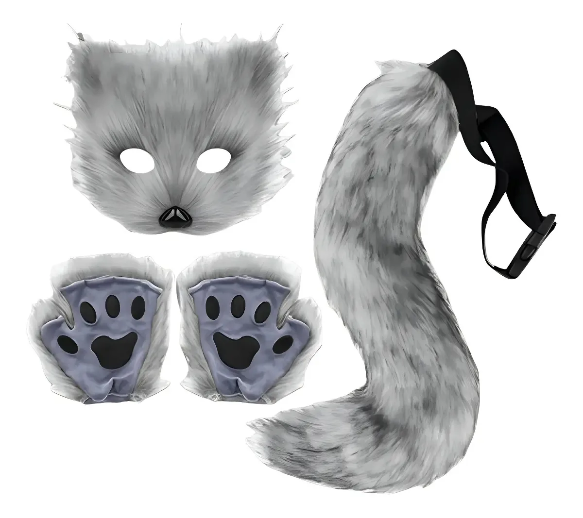 Máscara Cinza de Gato CB com Chaveiro Therian para Halloween Cosplay