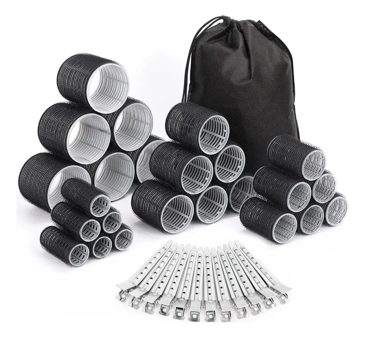 Conjunto de 36 modeladores de cabelo com 4 tamanhos e pinças