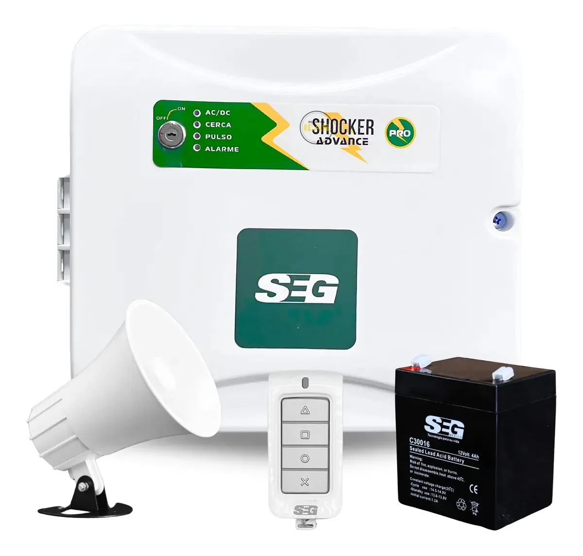 Kit Energizer completo Shocker Seg Pro: 16000 cercas elétricas com bateria de reserva e sirene, controle remoto de 20 W e Wi-Fi para abrir a segurança do perímetro residencial a partir do celular