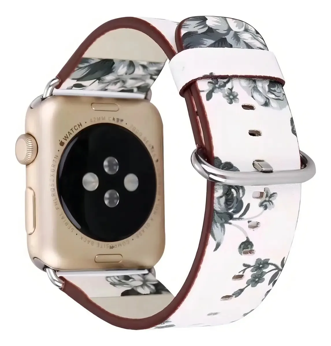 Pulseira Couro Estampa Florida Flores Para Smartwatches Cor Branco E Cinza