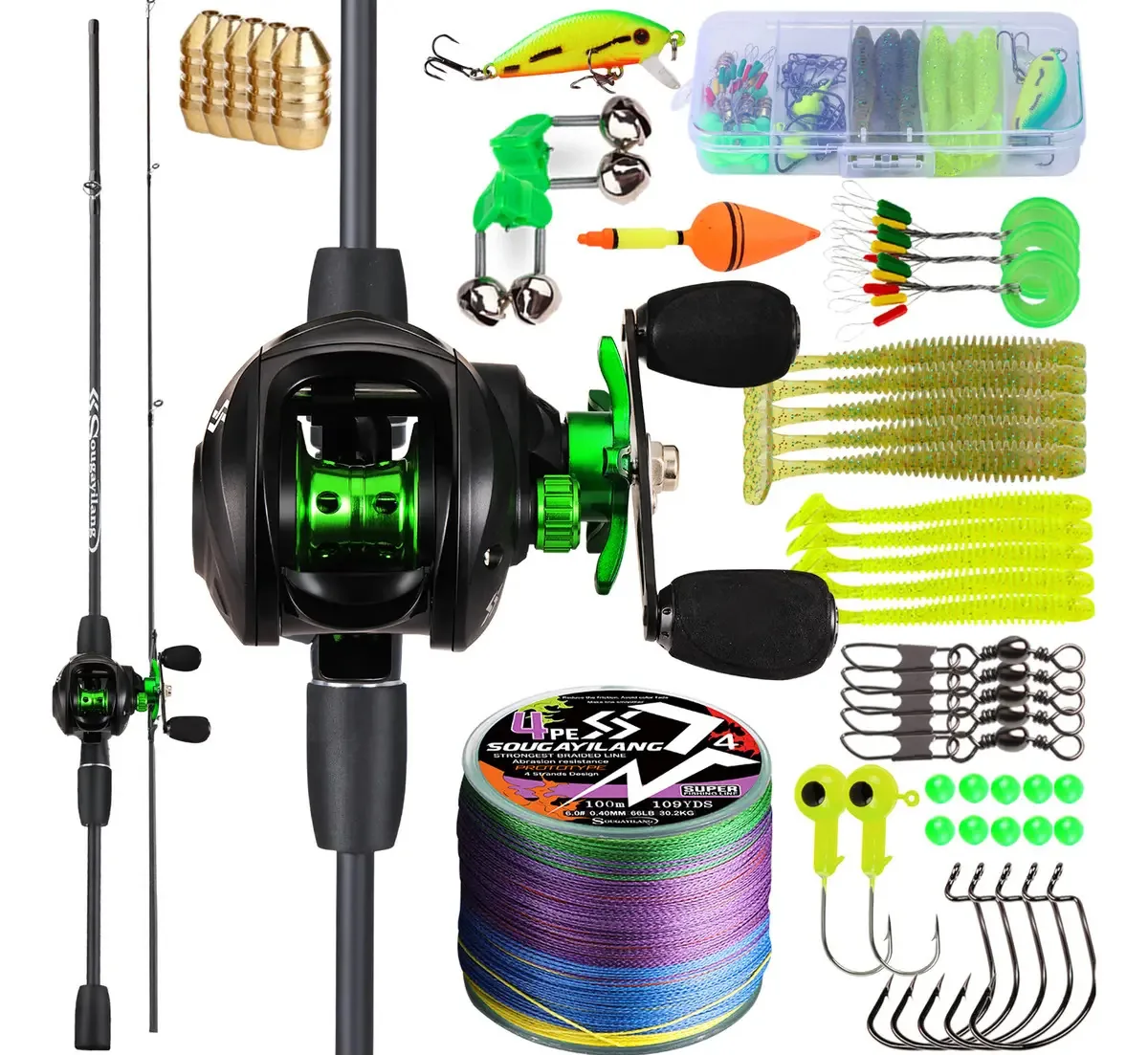 Kit De Pesca Completo Sougayilang Vara 1,80m + Carretilha E Linha + Acessórios