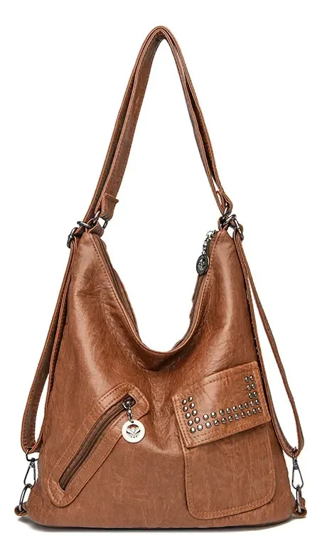 Bolsa Sacola Feminina Pu Couro Bolsas Feminina Media Cor Marrom