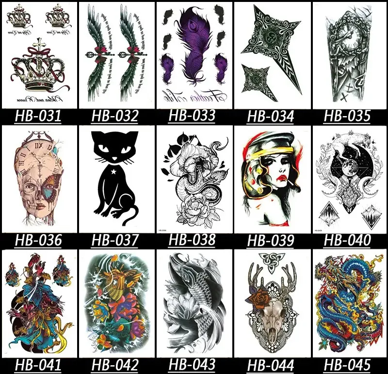 Tatuagens temporárias para perna, braço, unissex, 15 unidades. Modelo colorido 3