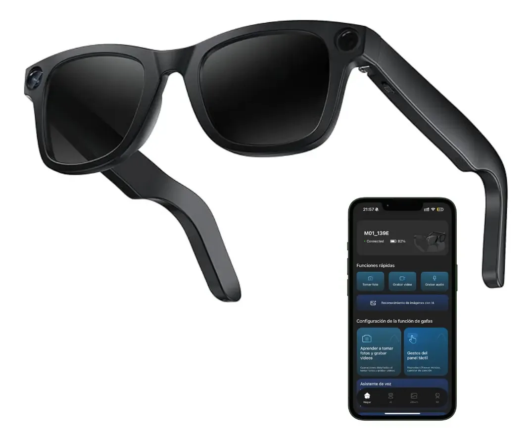 Óculos de câmera inteligente Alto-falante Bluetooth Óculos inteligentes Ia Color Black