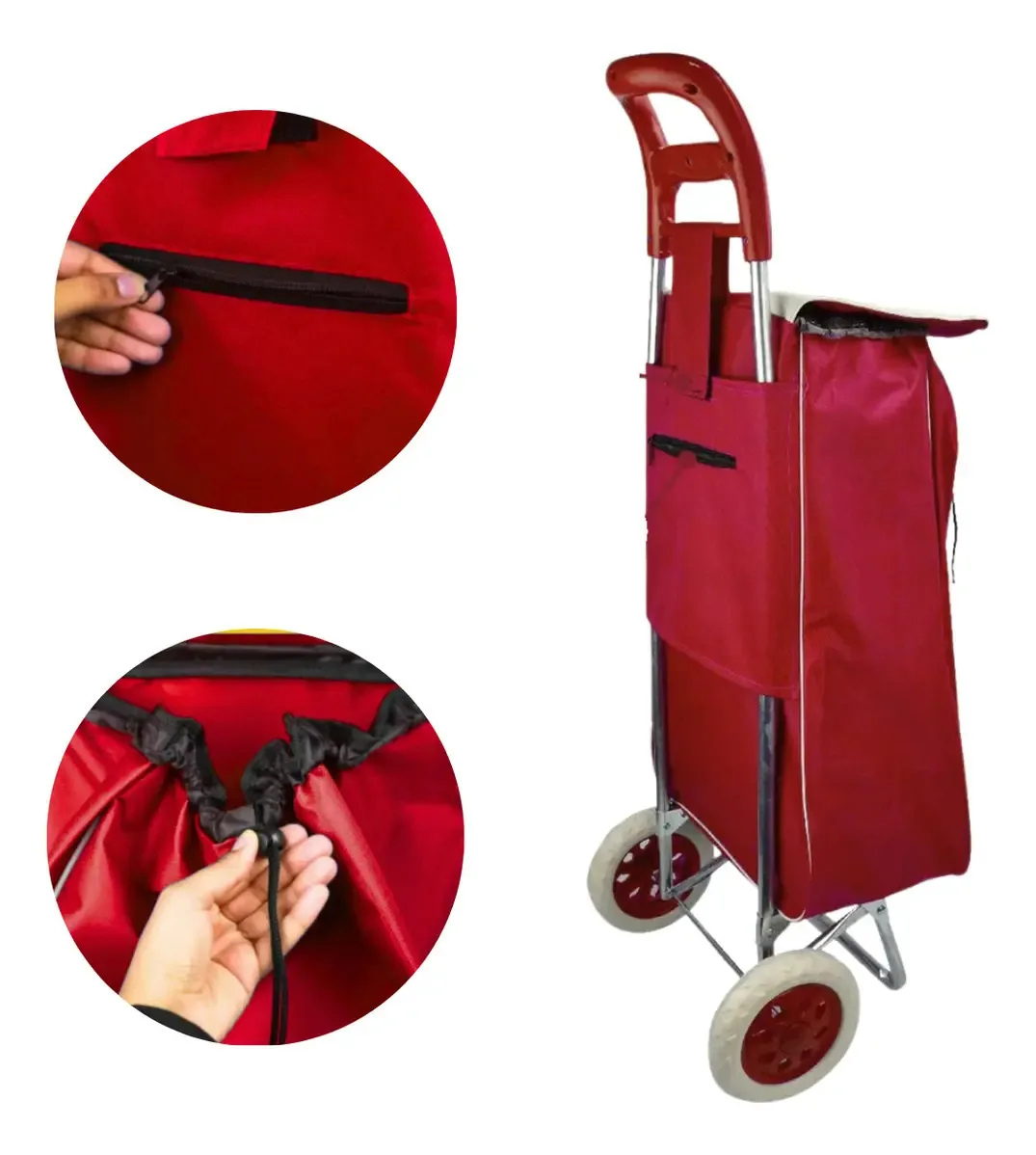 Carrinho De Feira 2 Rodas Reforçado Multiuso Dobrável Cor Vermelho