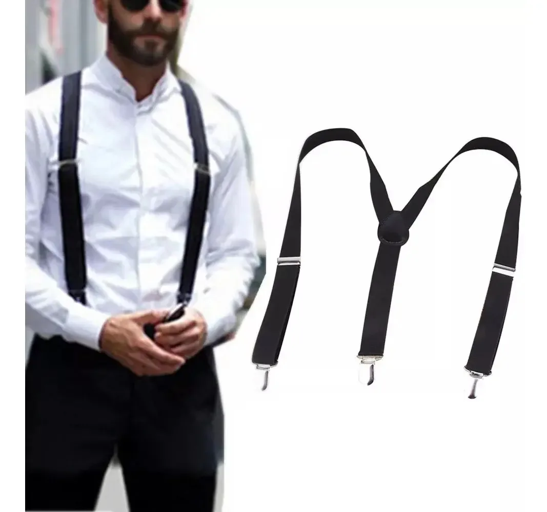 Alças e alças, calças elásticas Cargadera, traje preto neon, design de tecido liso