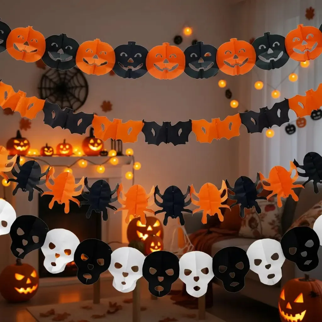 Conjunto de 10 guirlandas decorativas de Halloween e desenhos coloridos para festas