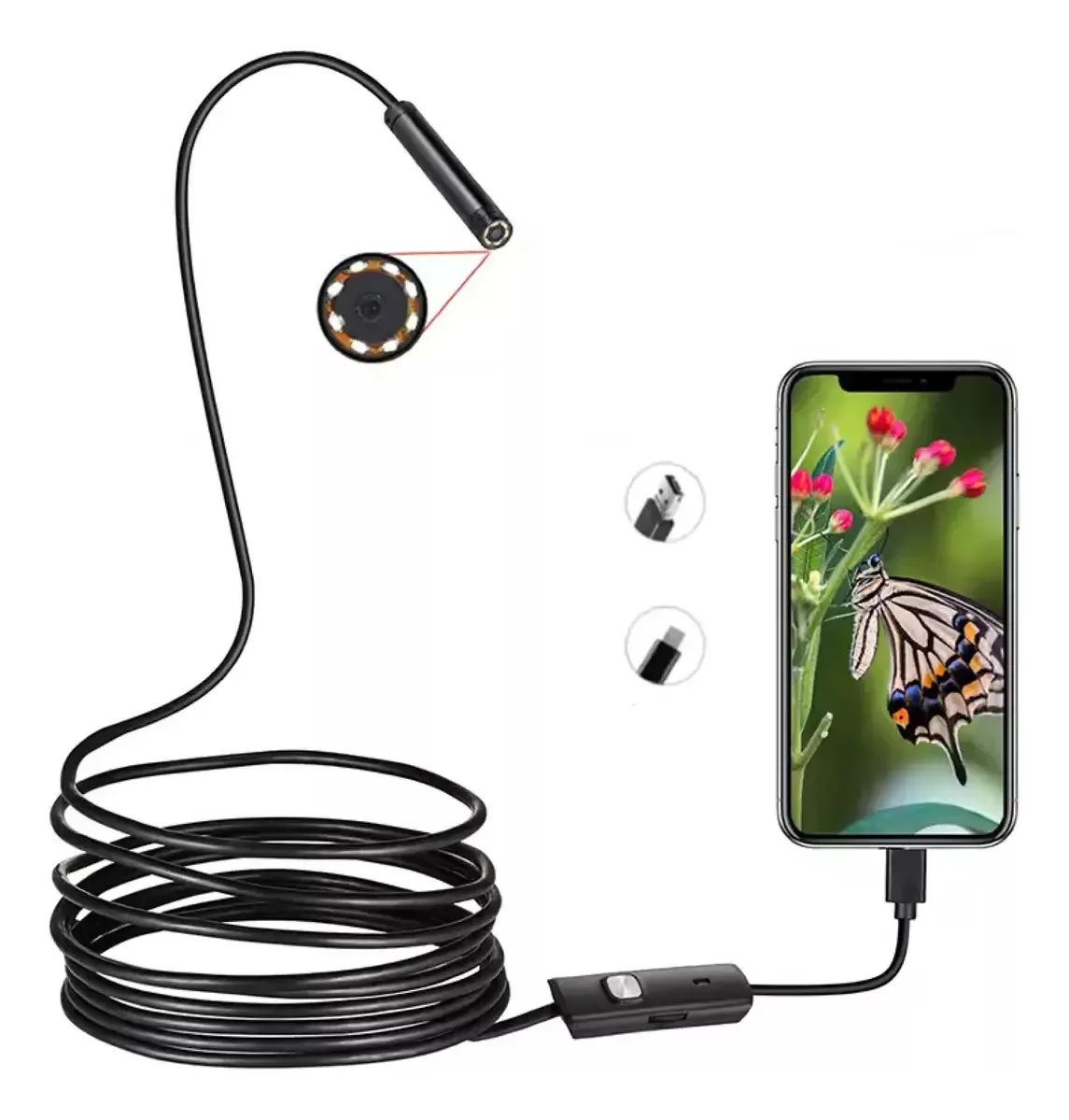 Câmera, endoscópio, inspeção por boroscópio, micro USB, celular, PC 5m, Veoquiero C