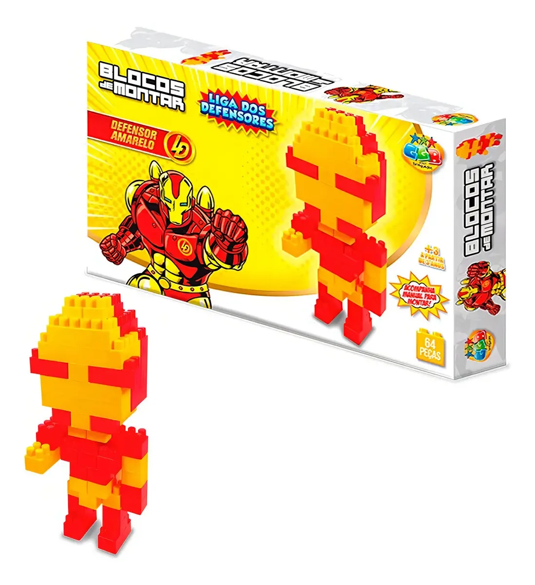 Blocos De Montar Defensor Amarelo - 64 Peças