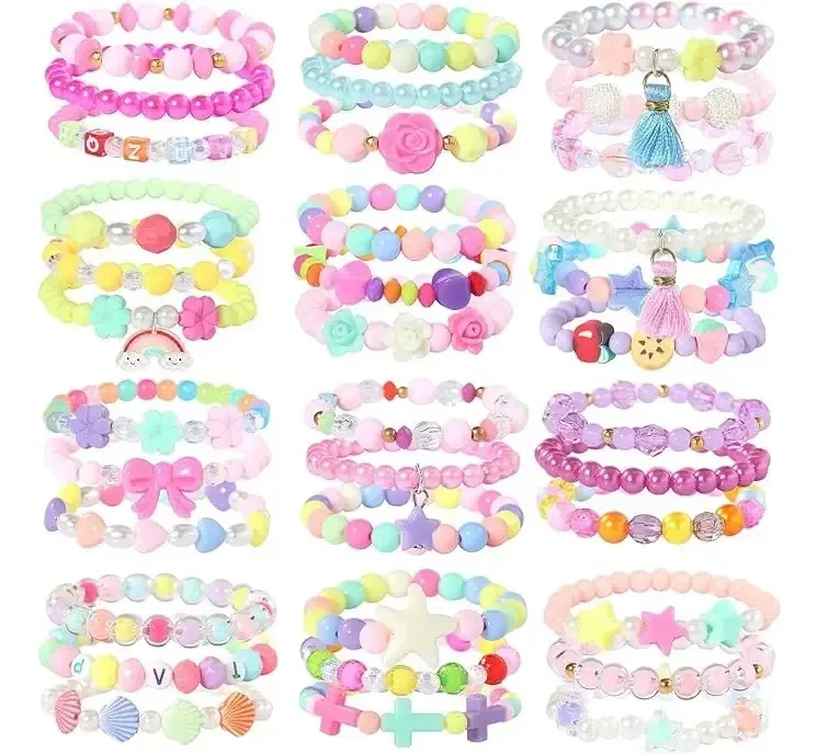 36 pulseiras de plástico com miçangas, presente para garota rosa