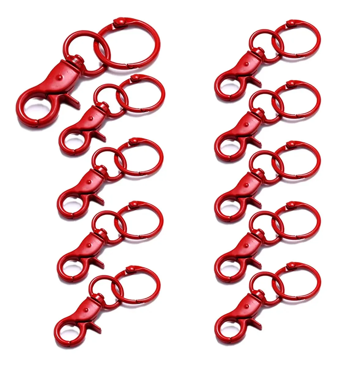 10 ganchos e anéis para chaveiro vermelho