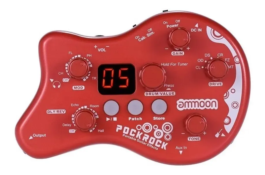 Pedal Multi-Efeitos Ammoon PockRock Guitarra Portátil Vermelho 15 Efeitos