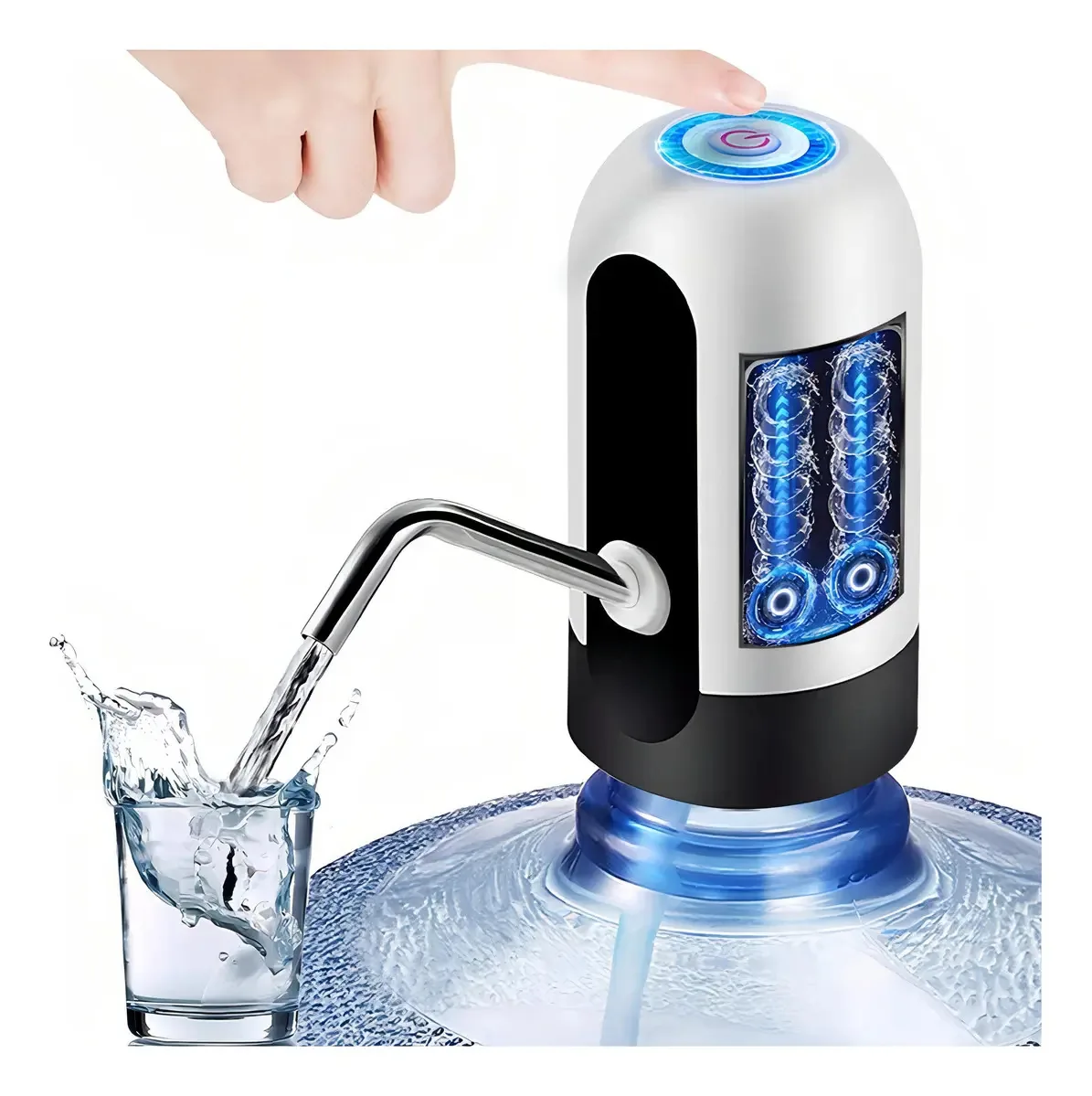 Dispensador de água elétrico recarregável, USB, bomba de água preta