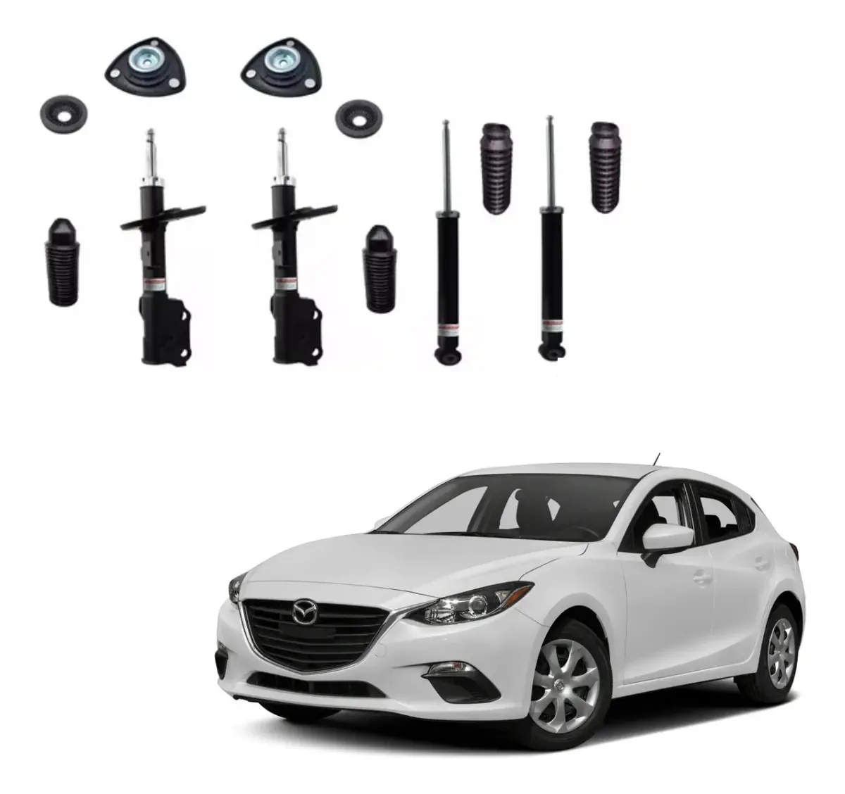 Kit de 4 amortecedores, bases e pára-choques Mazda 3 2014 a 2018