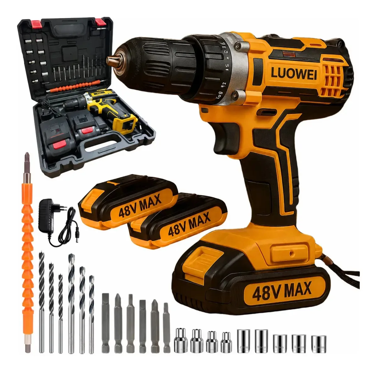 Furadeira Parafusadeira Brushless Elétrica Profissional Parafusadeira Inova Jogo Brocas Com 2 Bateria 1300mah E Caixa De Ferramentas Maleta Completa Para Uso Profissional E Doméstico