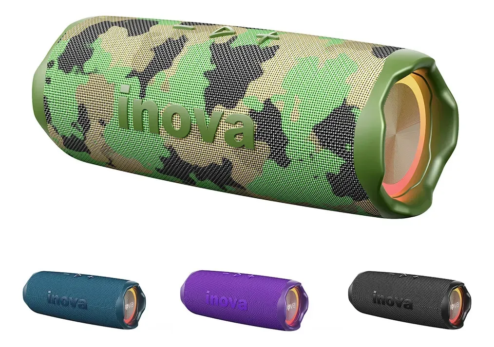 Caixa De Som Portatil Inova Caixinha Com Rgb Tws Recarregável Subwoofer, Potente Caixas Bluetooth Ideal Festas Ao Ar Livre E Uso Diário Cor Camuflagem