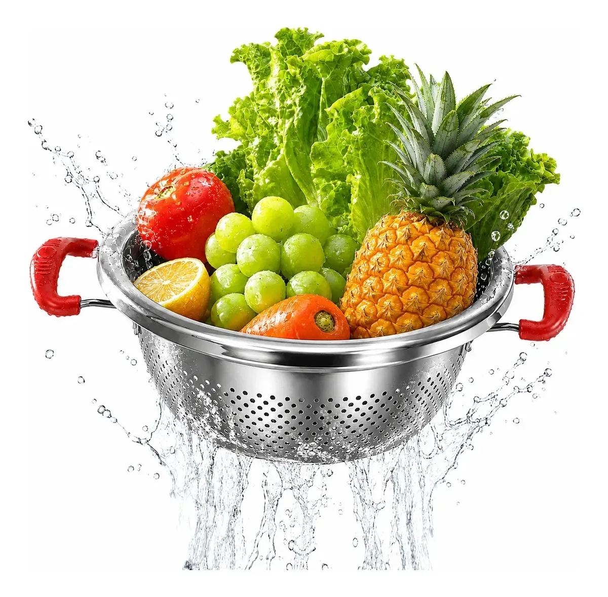 Escorredor de Aço Inoxidável 26cm-Para Massas Arroz Legumes Frutas,Lavável em Lava-Louças,Resistente e Não Enferruja,8cm de Profundidade,Utensílio Essencial para Cozinha Doméstica