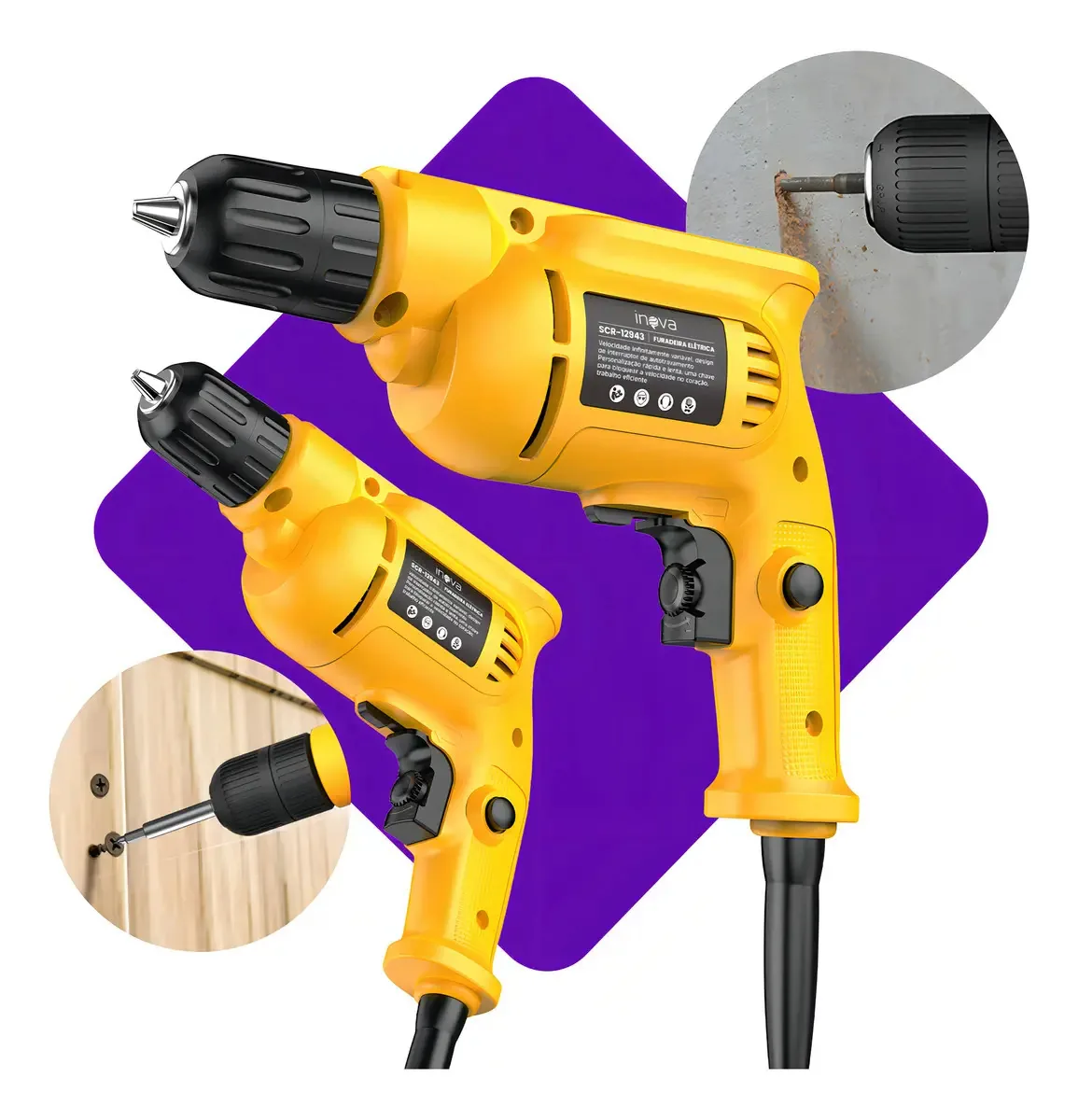 Furadeira Parafusadeira Elétrica Furadeira De Impacto 10mm Potência De 350w Voltagem 220 V/ 50hz Inova SCR-12943