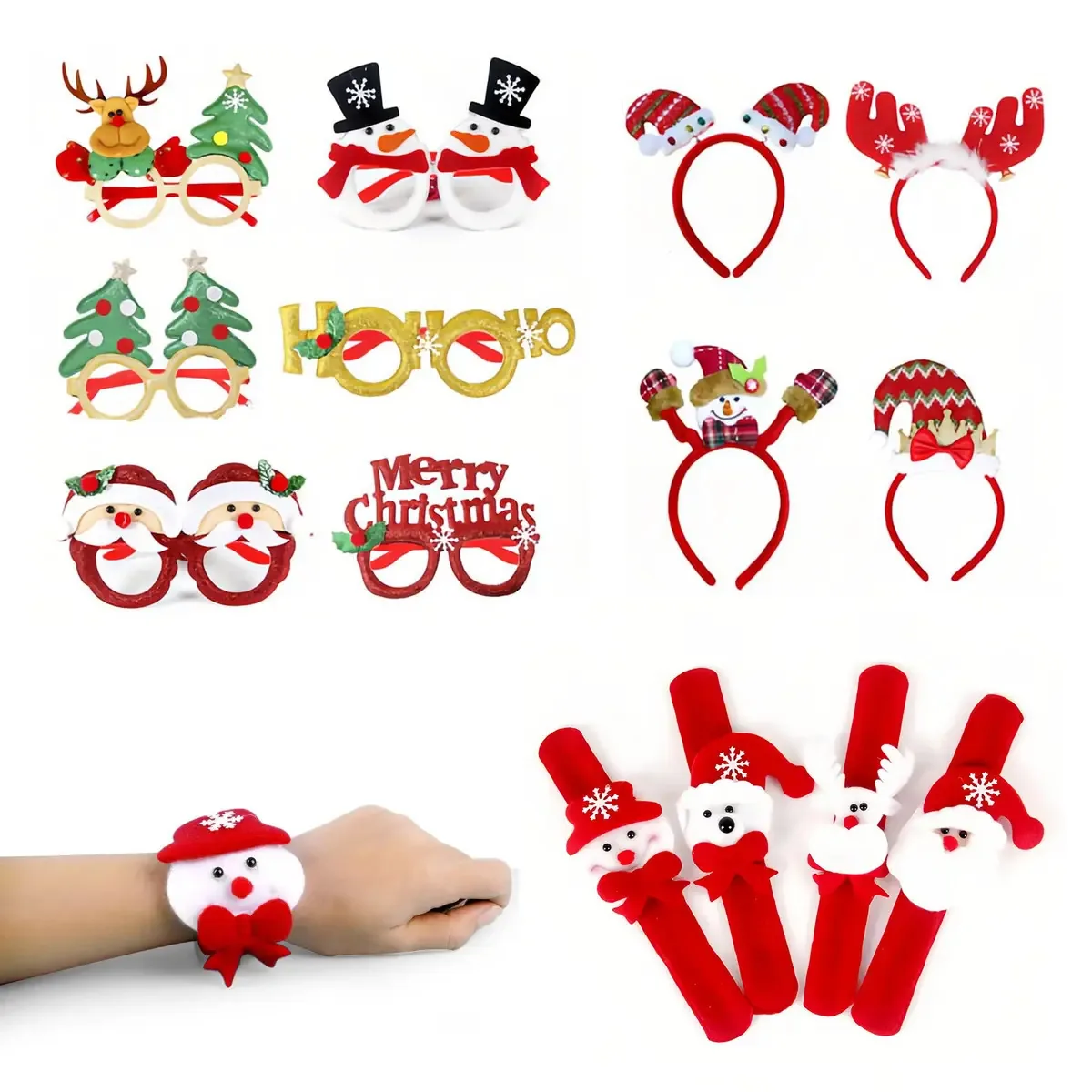 Lentes Vasoyo para festas, design de Natal, plástico multicolorido, 20 peças por pacote, óculos, bandana, pulseira, chapéu, festa de Natal, tempo para a família