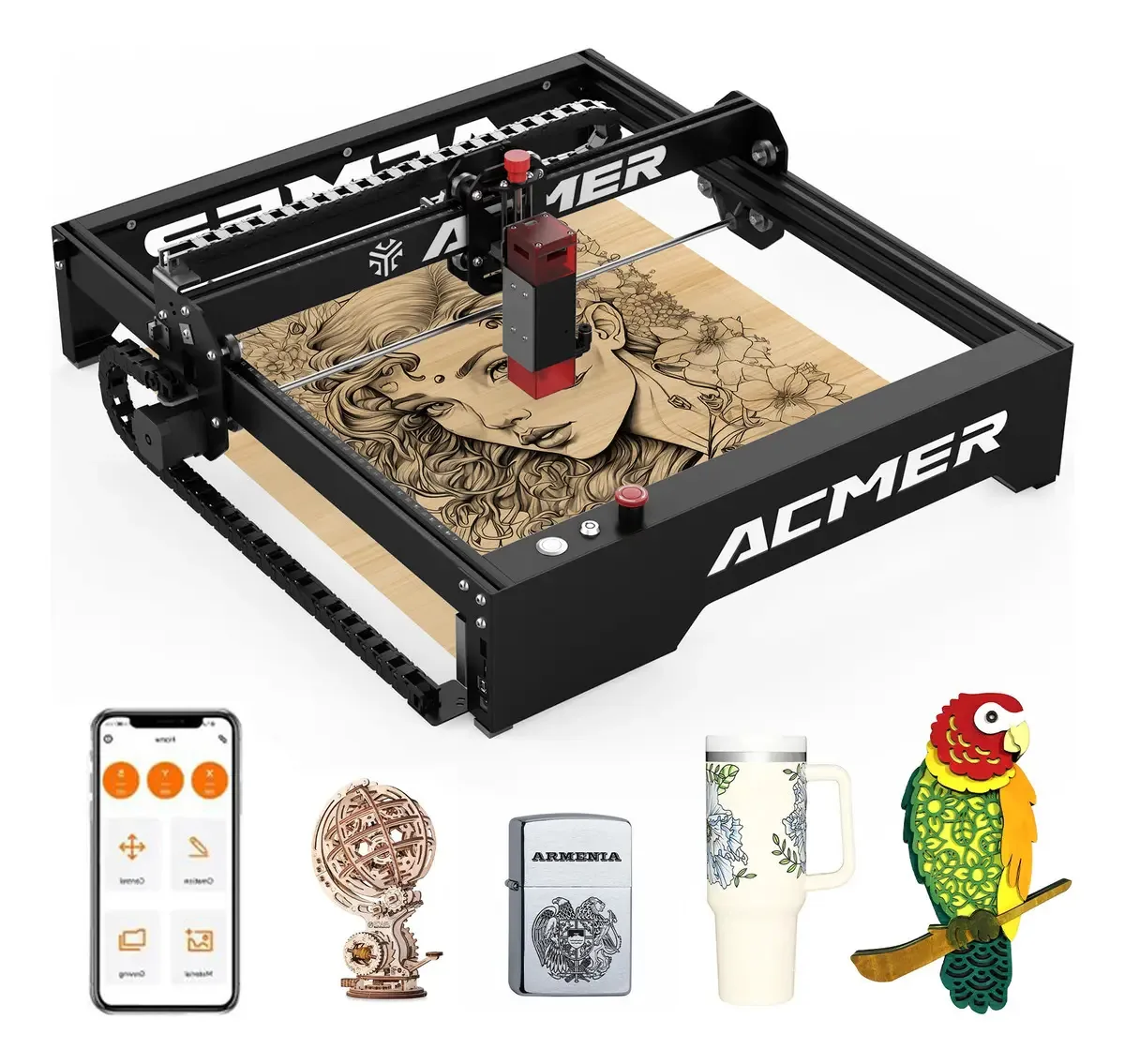 Maquina Gravadora Laser Corte Cnc 10w 400*410mm Acmer P1 72w APP/TF WIFI