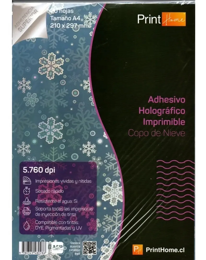 Adesivo holográfico imprimível A4 Snowflake de 20 folhas