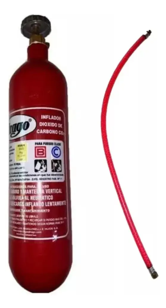 Pacote: cilindro inflador baseado em dióxido de carbono, CO2, 1 quilo, classe de incêndio B C Plus, mangueira, encha pneus de 50 centímetros, alcance de 1 metro. Tubo sem costura evita microperdas,...