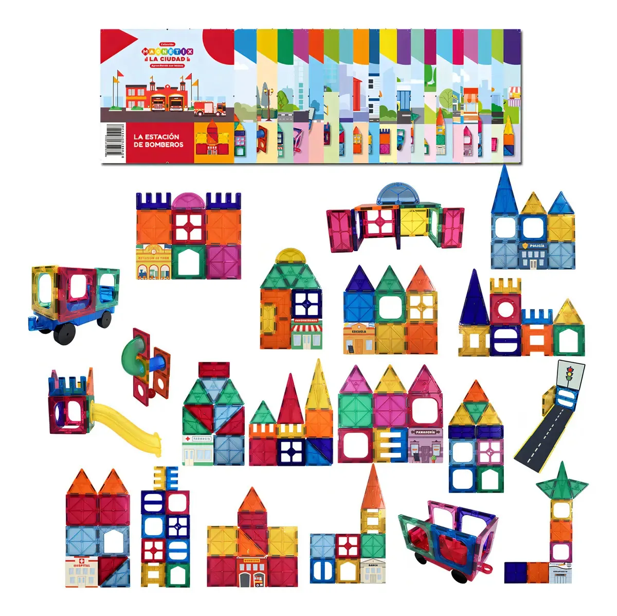 Magnetix The City Complete Edition X 194 Blocos de peças magnéticas e revistas Clarin Games Figuras para montar brinquedos educativos, formas de construção, retângulo quadrado, triângulo