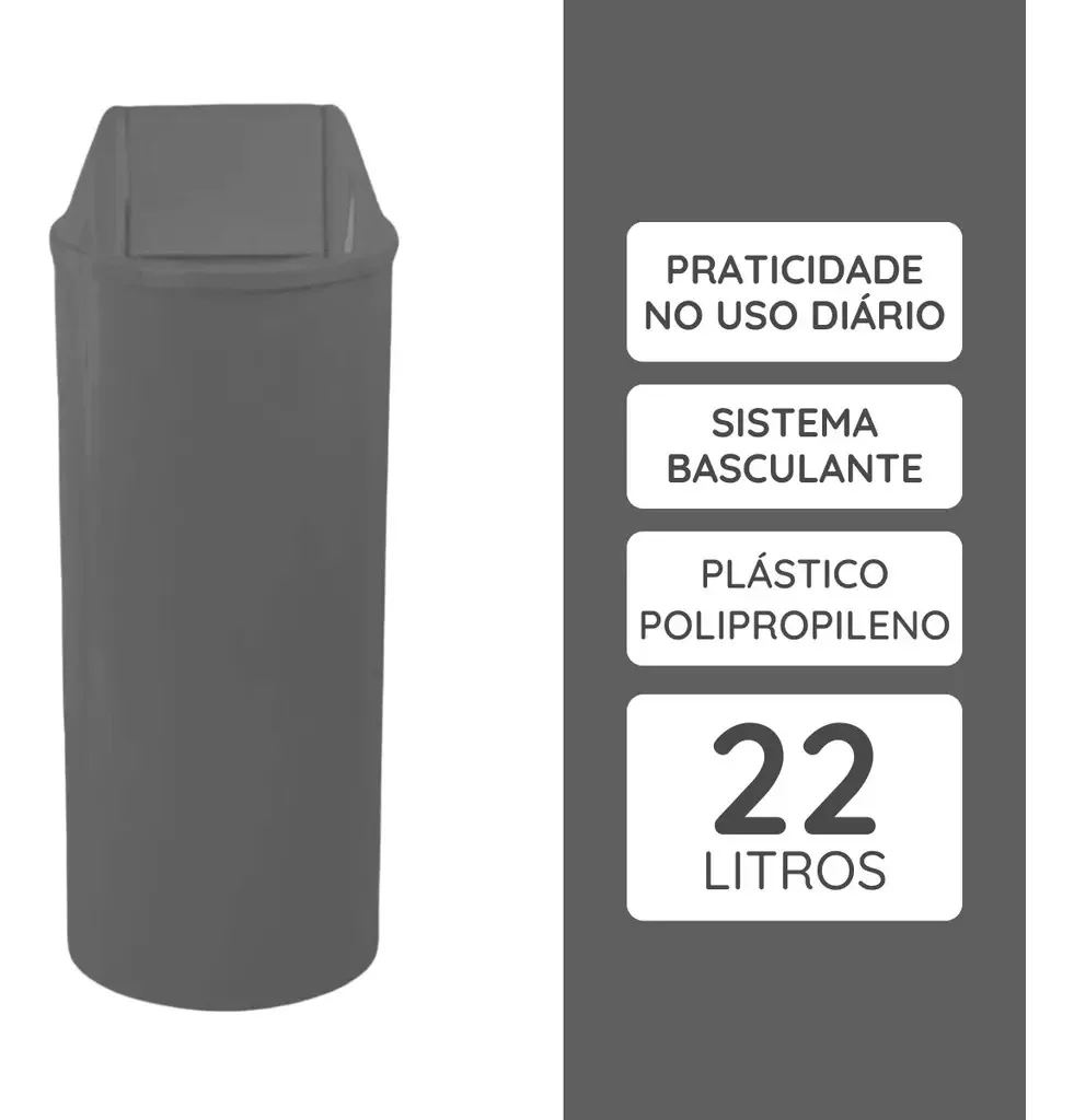 Cesto De Lixo Plástica 22l Jsn Vai Vem Cesto De Lixo Banheir Cor Cinza