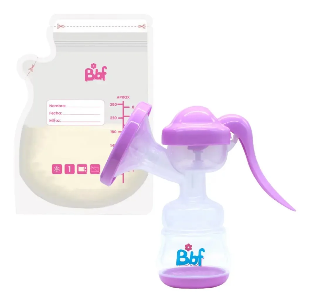 Kit para bebês e bebês: sacos pré-esterilizados de armazenamento de leite materno x 30 unidades e bomba de mama manual de dupla função. O kit de bombeamento silencioso com mamadeira de 150 ml...