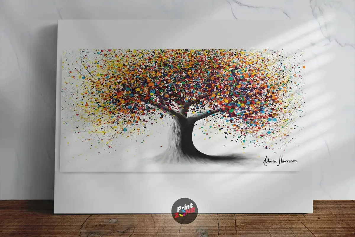 PINTURA DECORATIVA PRINTZONE, pontos de árvore, cores de pontilhismo, tela natural, pintura minimalista abstrata moderna, sala de jantar, quarto, 90 cm x 140 cm