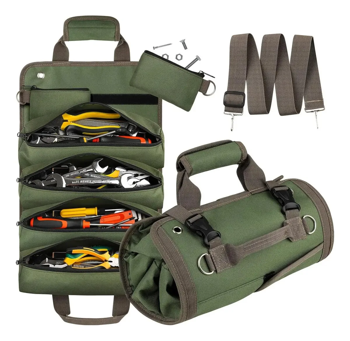Organizador de ferramentas portátil com 2 bolsas removíveis, bolsa de ferramentas pequena, organizador de bolsas de ferramentas com rolo pesado, para mecânicos, eletricistas e amadores