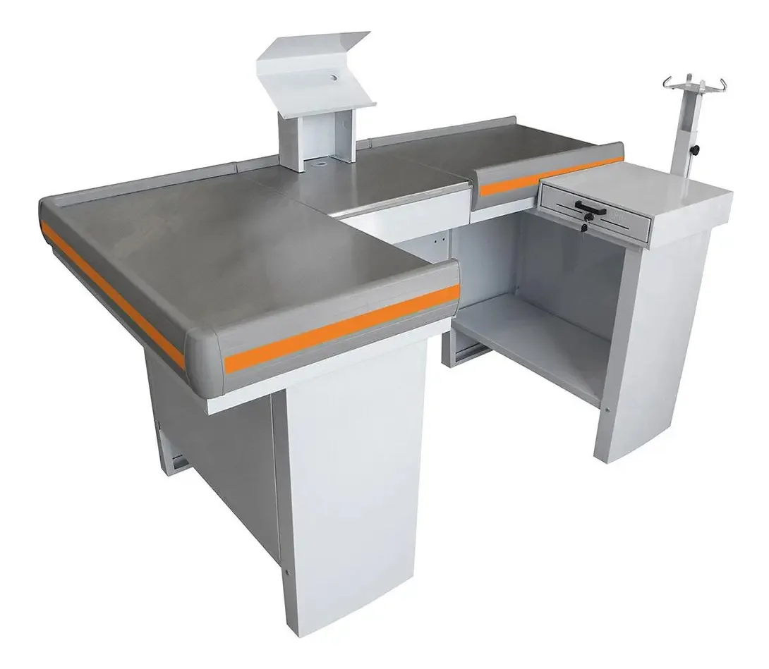 Check-out Caixa Supermercado Kit Automação Com Furação 1,80 Cor Branco Perfil Laranja