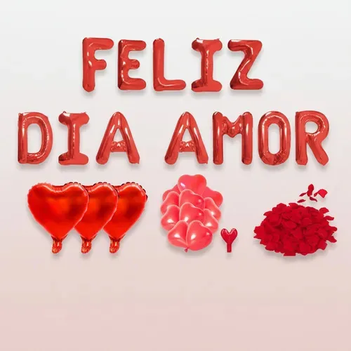 Kits de balões Happy Love Day com pétalas e balões metálicos vermelhos