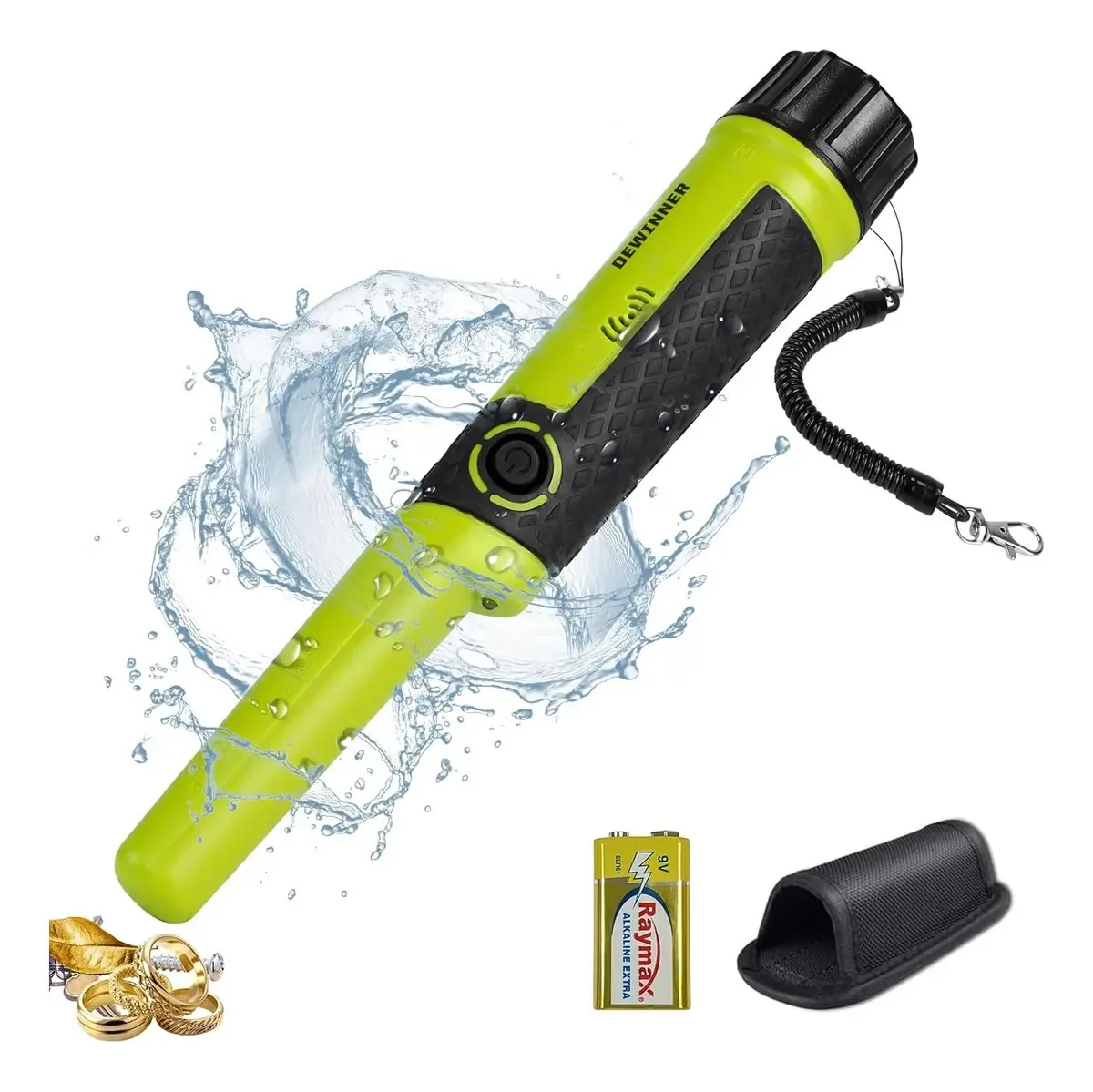 Detector de metais portátil submersível verde limão Pinpointer