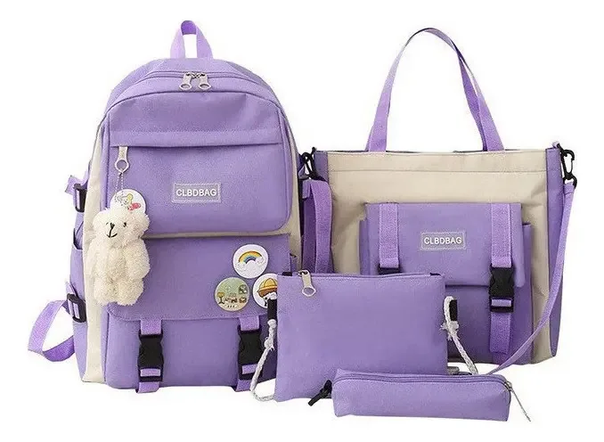 Bolso Lona Adolescentes Conjunto Bolso Escolar Bolsa De Cor Violeta