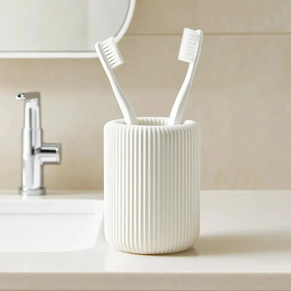 Organizador Banheiro Porta Escova De Dentes Canelado Moderno Cor Branco